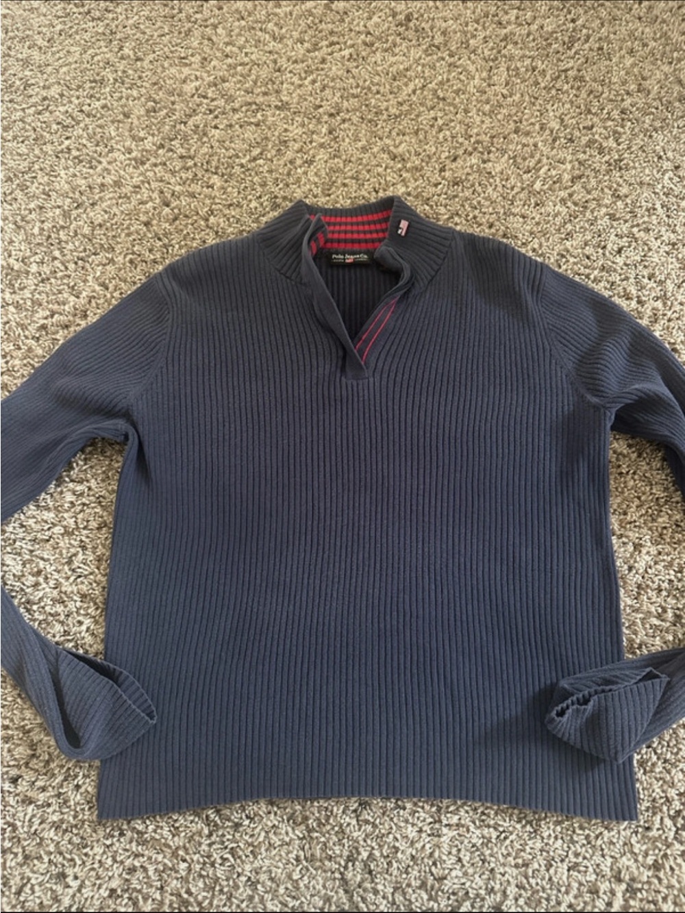 Vintage Women’s Polo Jeans Co. Navy Ribbed Quarter‑Zip Sweater